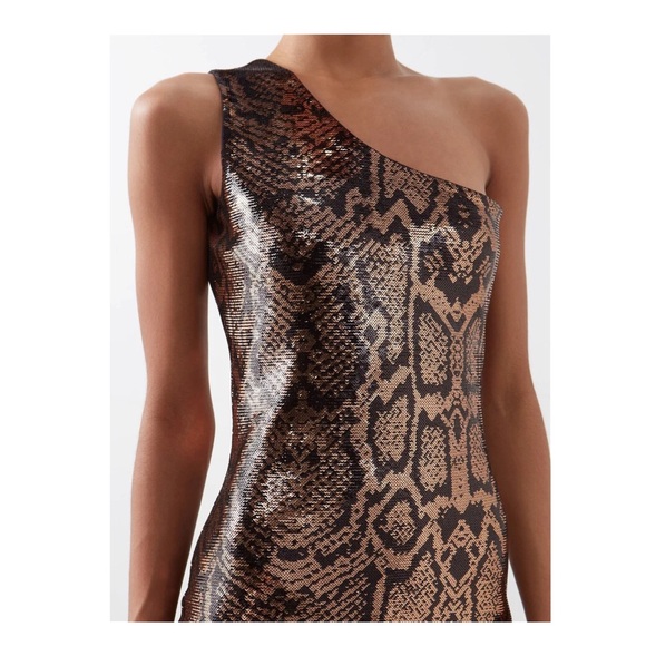 New! BALENCIAGA One Shoulder Snakeskin Print Bodycon Mini Dress FR 36 - Picture 9 of 16
